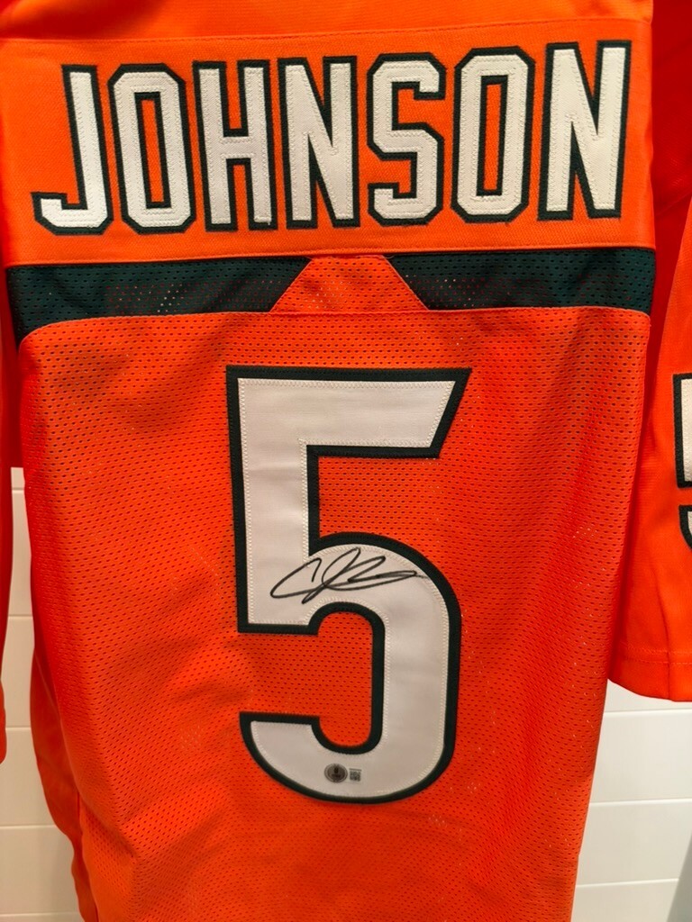 Andre Johnson Signed Miami Hurricanes #5 Orange Custom Jersey XL Beckett