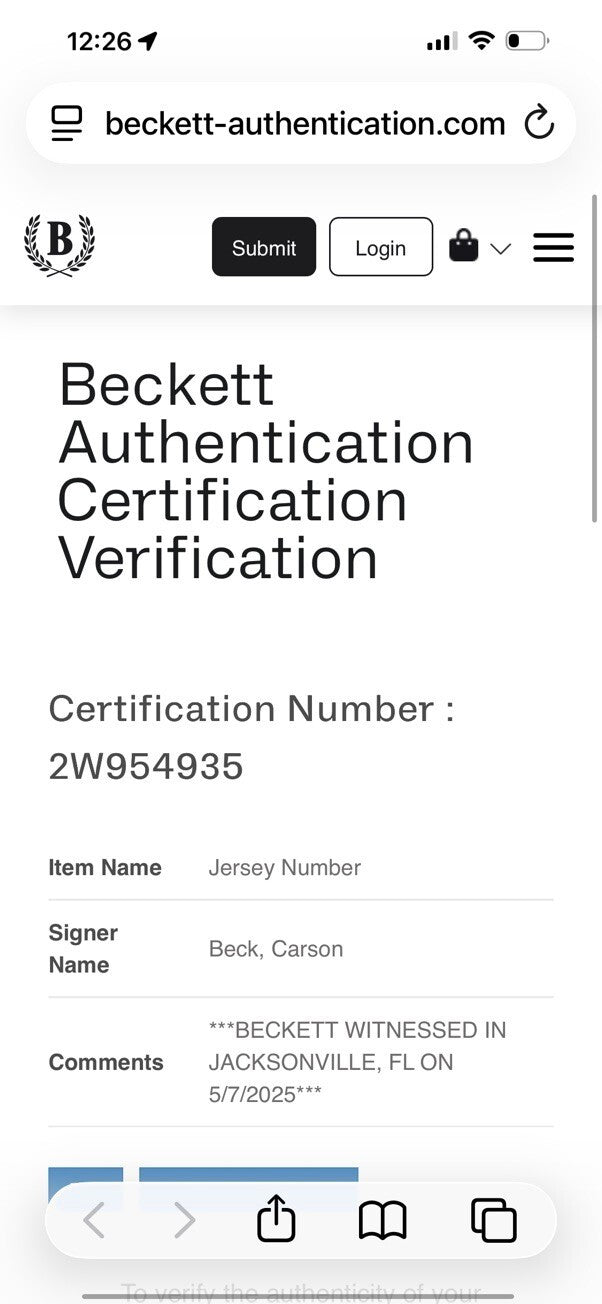 Carson Beck Signed Miami #11 Orange Jersey Beckett
