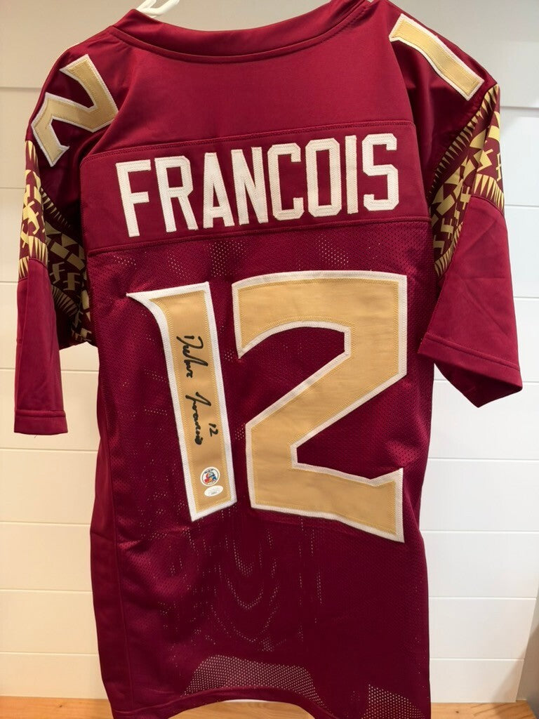 Deondre Francois Signed FSU Florida State #12 Garnet Custom Jersey XL JSA COA