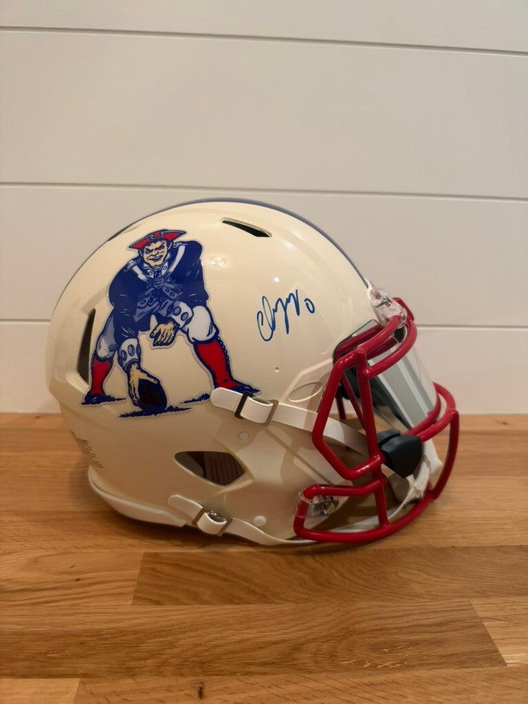 Christian Gonzalez Signed Patriots Retro Speed Authentic Helmet Beckett Visor