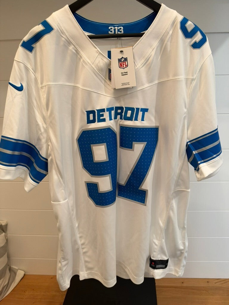 Aidan Hutchinson Signed Lions #97 Nike White Vapor Fuse Limited Jersey XXL