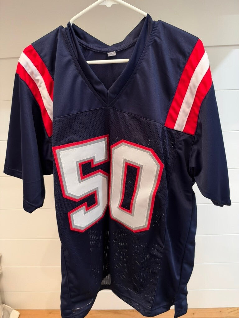 Mike Vrabel Signed New England Patriots #50 Navy Custom Jersey JSA Witnessed
