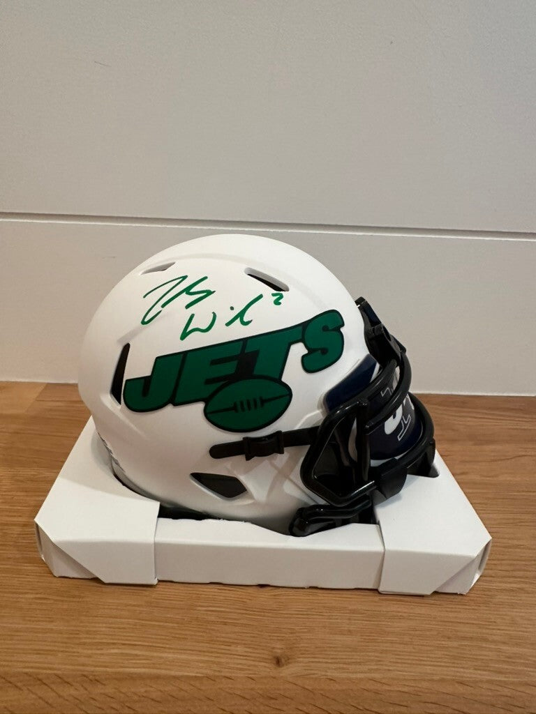 Zach Wilson Signed Jets White Speed Mini Helmet GT Authentication Custom Visor