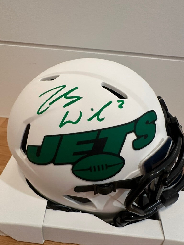 Zach Wilson Signed Jets White Speed Mini Helmet GT Authentication Custom Visor