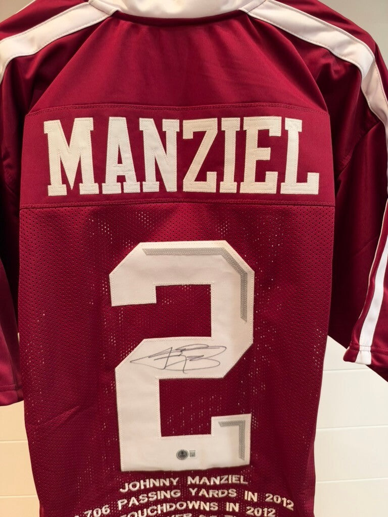 Johnny Manziel Signed Texas A&M Custom Stat Jersey XL Heisman Beckett BAS