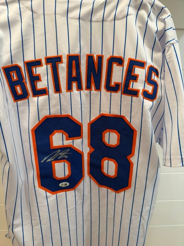Dellin Betances Signed Mets White Pinstripe #68 Jersey Leaf Witnessed Auto