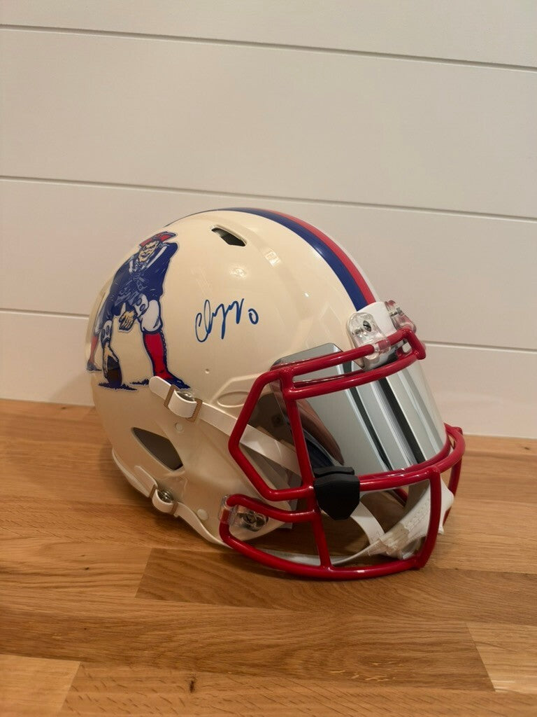 Christian Gonzalez Signed Patriots Retro Speed Authentic Helmet Beckett Visor