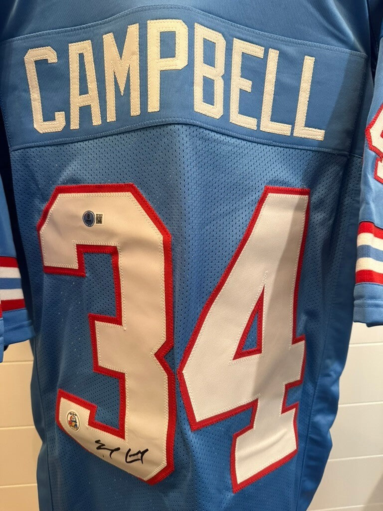 Earl Campbell Signed Houston Oilers #34 Baby Blue Jersey BAS Beckett Witnessed