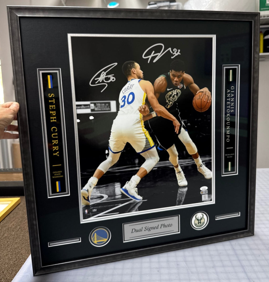 Stephen Curry Giannis Antetokounmpo Dual Signed 16x20 Framed Photo JSA USA SM