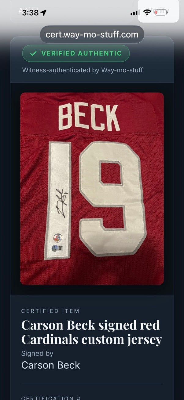 Carson Beck Signed Arizona Cardinals #19 Red Custom Jersey Beckett BAS Witness