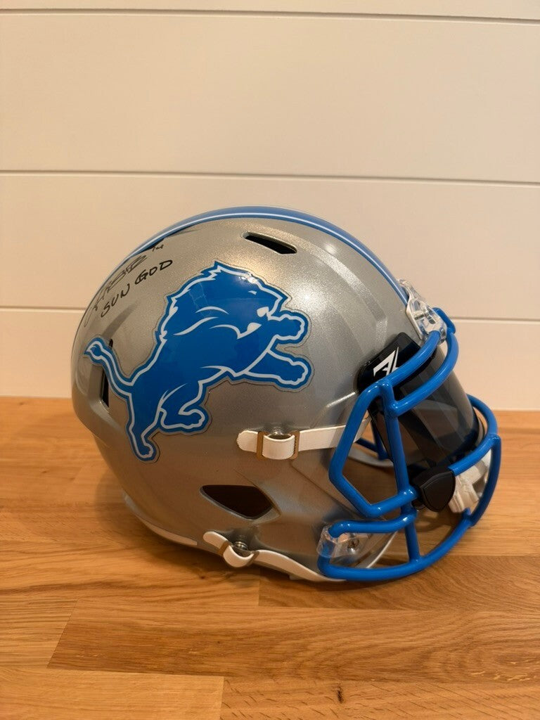 Amon-Ra St. Brown Signed Lions Speed Replica Helmet Sun God Visor Beckett