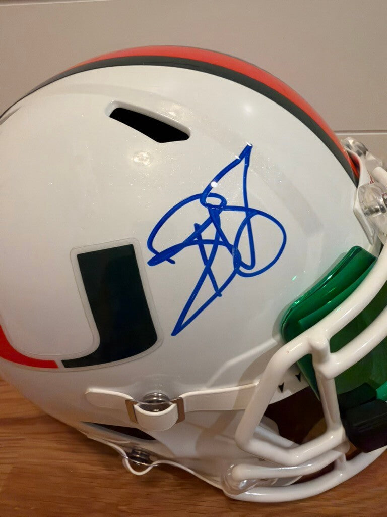 Reggie Wayne Signed Miami Hurricanes Full Size Speed Replica Helmet Green Visor