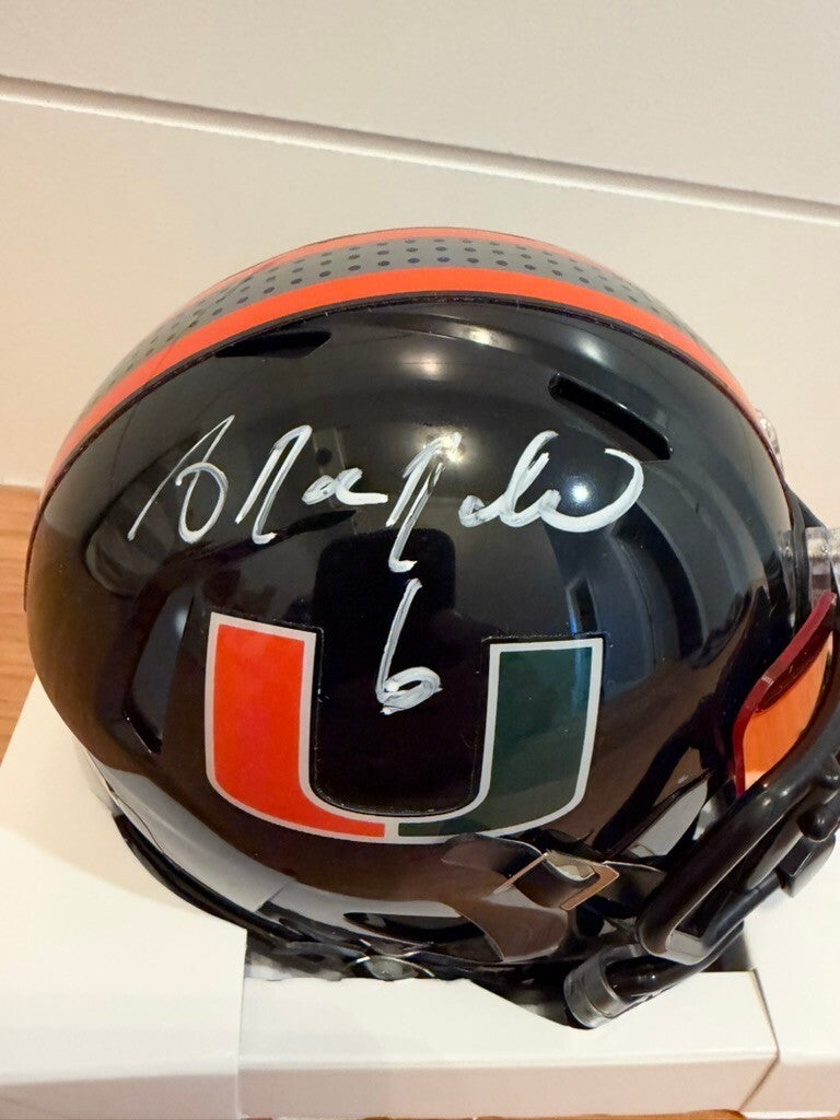 Antrel Rolle Signed Miami Hurricanes Black Speed Mini Helmet Leaf COA Visor