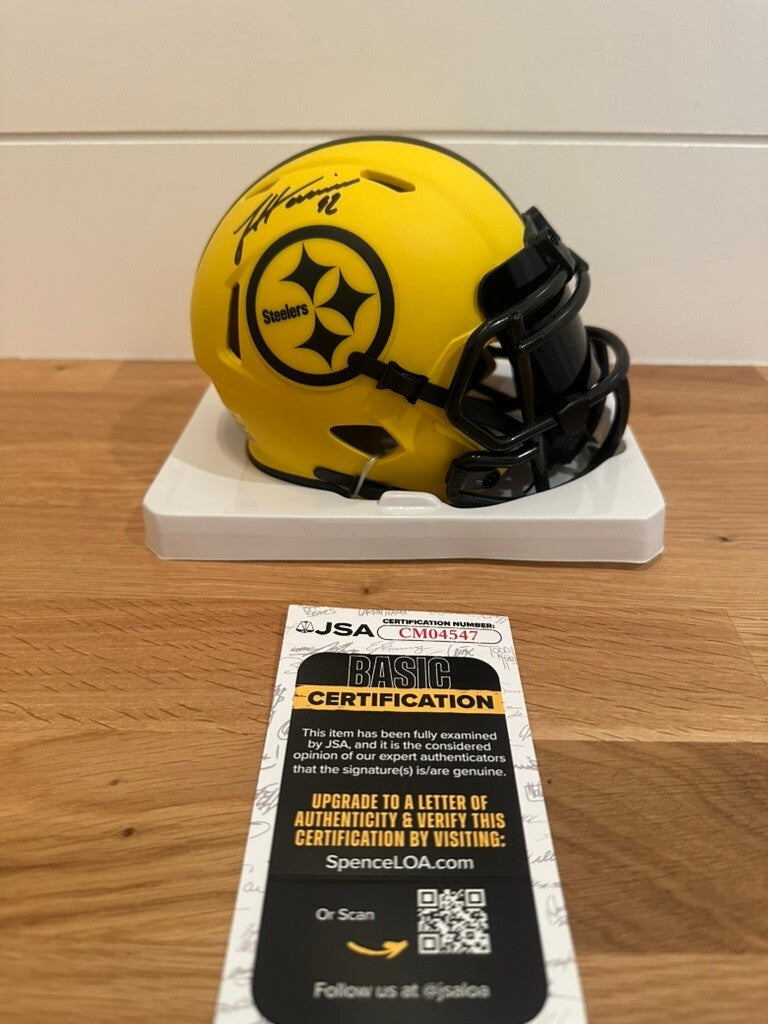 James Harrison Signed Steelers Yellow Speed Mini Helmet JSA Custom Visor