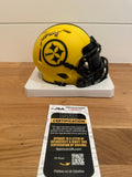 James Harrison Signed Steelers Yellow Speed Mini Helmet JSA Custom Visor