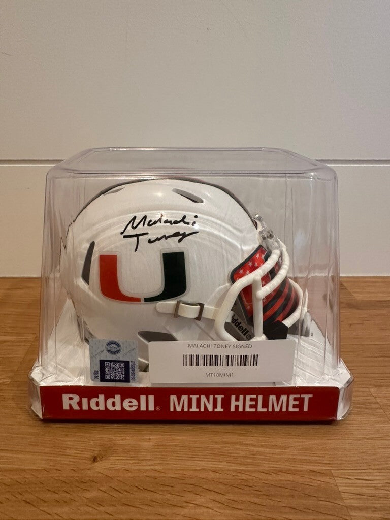 Malachi Toney Signed Miami Hurricanes Riddell Speed Mini Helmet JSA Witnessed