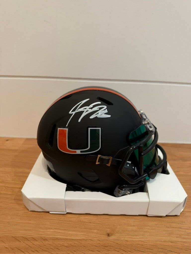 Jeremy Shockey Signed Miami Hurricanes Black Speed Mini Helmet Leaf COA Visor