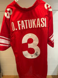 Olakunle Fatukasi Signed Rutgers #3 Red Custom Jersey JSA Authenticated