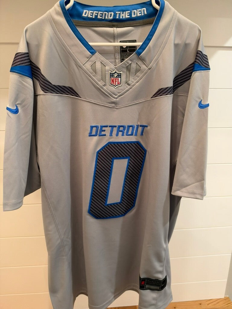 Jahmyr Gibbs Detroit Lions #0 Silver Rivalries Style Jersey Large Unsigned
