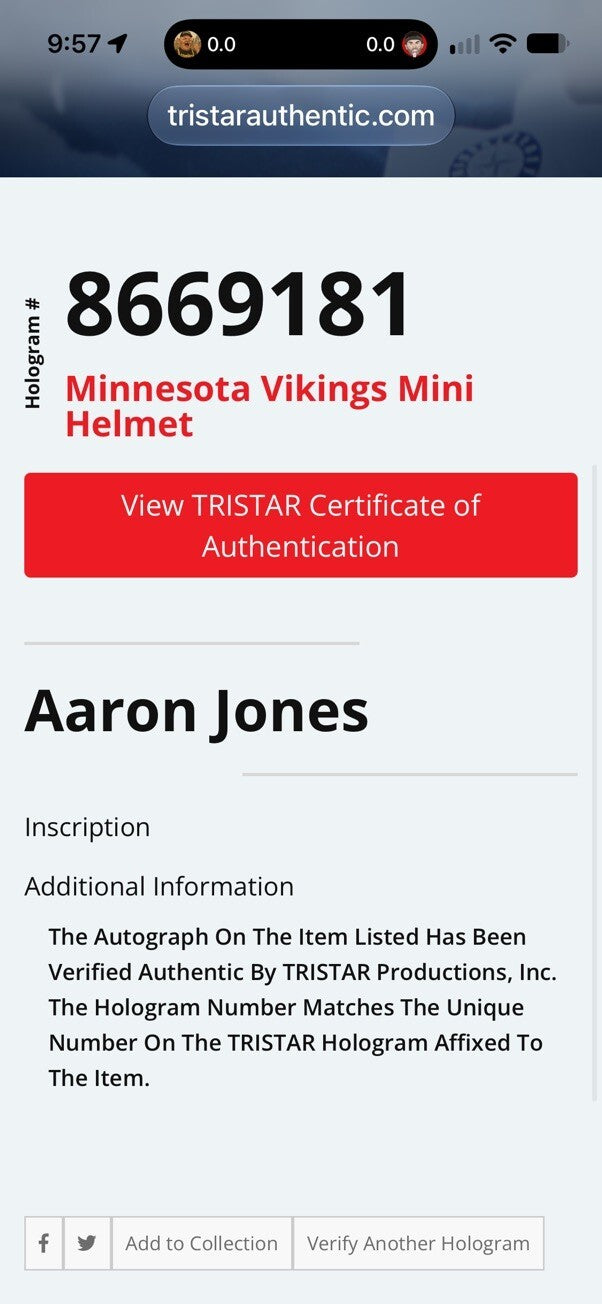 Aaron Jones Signed Minnesota Vikings Speed Mini Helmet TRISTAR COA Purple Visor