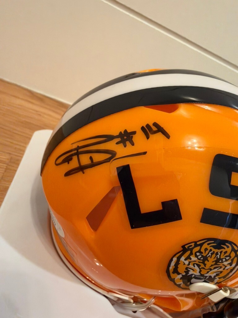 Trey'Dez Green Signed LSU Tigers Speed Mini Helmet Purple Visor JSA COA