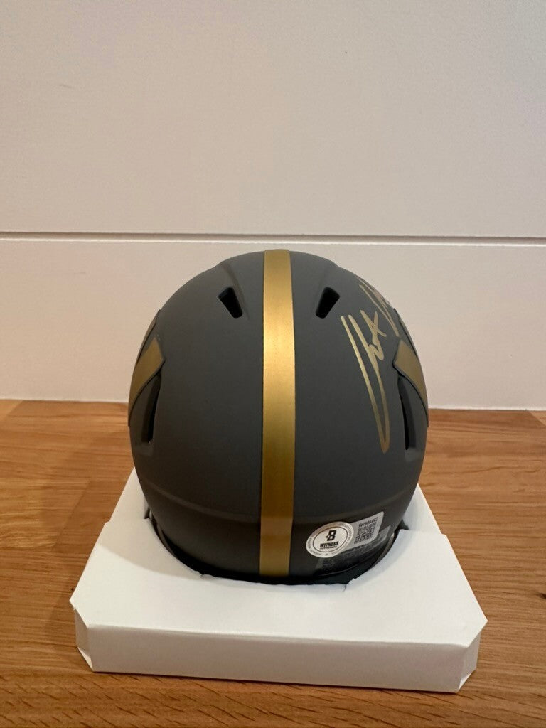 Austin Ekeler Signed Commanders Slate Mini Helmet Beckett Custom Gold Visor
