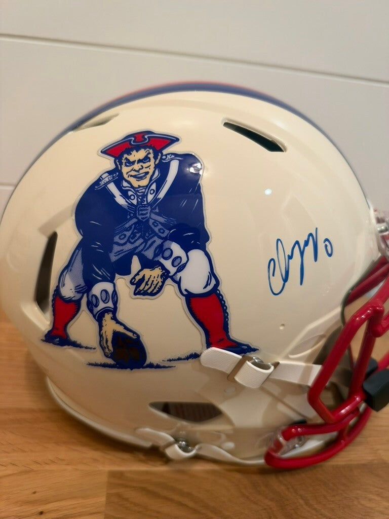 Christian Gonzalez Signed Patriots Retro Speed Authentic Helmet Beckett Visor