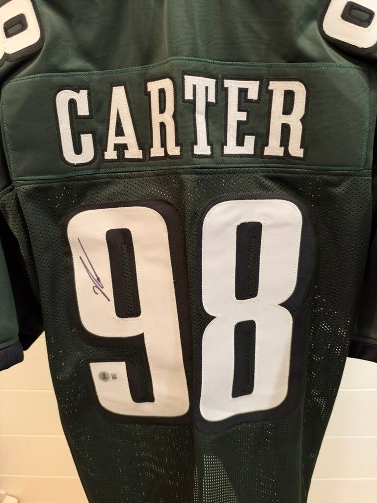 Jalen Carter Signed Philadelphia Eagles #98 Green Custom Jersey Beckett