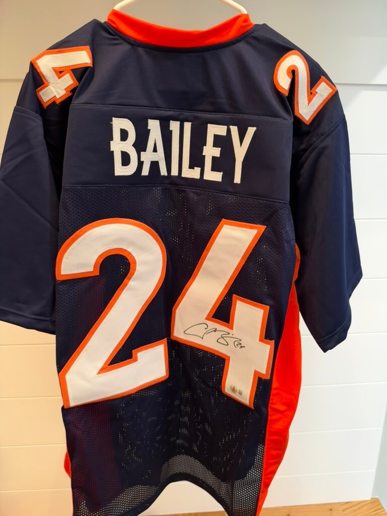 Champ Bailey Signed Denver Broncos Navy Custom Jersey XL #24 Beckett Witnessed