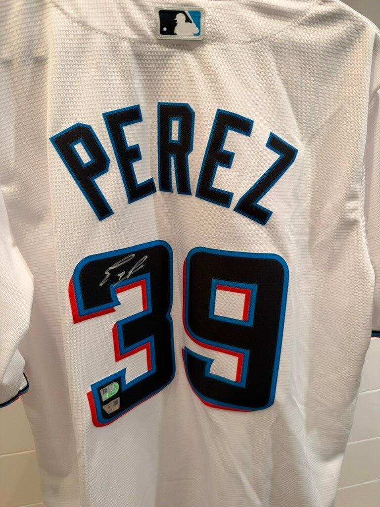 Eury Perez Signed Miami Marlins Nike Replica Jersey White Large Fanatics MLB
