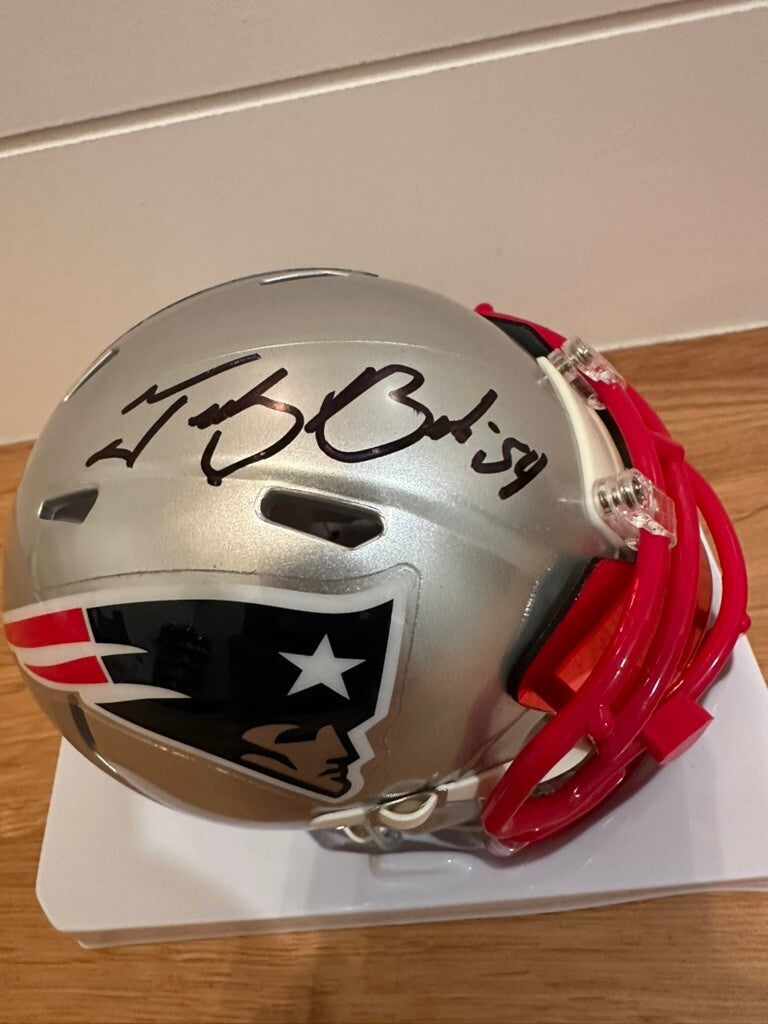 Tedy Bruschi Signed Patriots Speed Mini Helmet #54 Beckett Witnessed