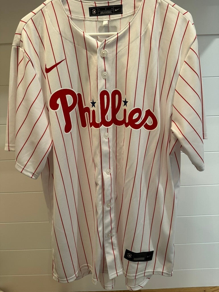Nike Philadelphia Phillies MLB Baseball Jersey White Red Pinstripe Size Large