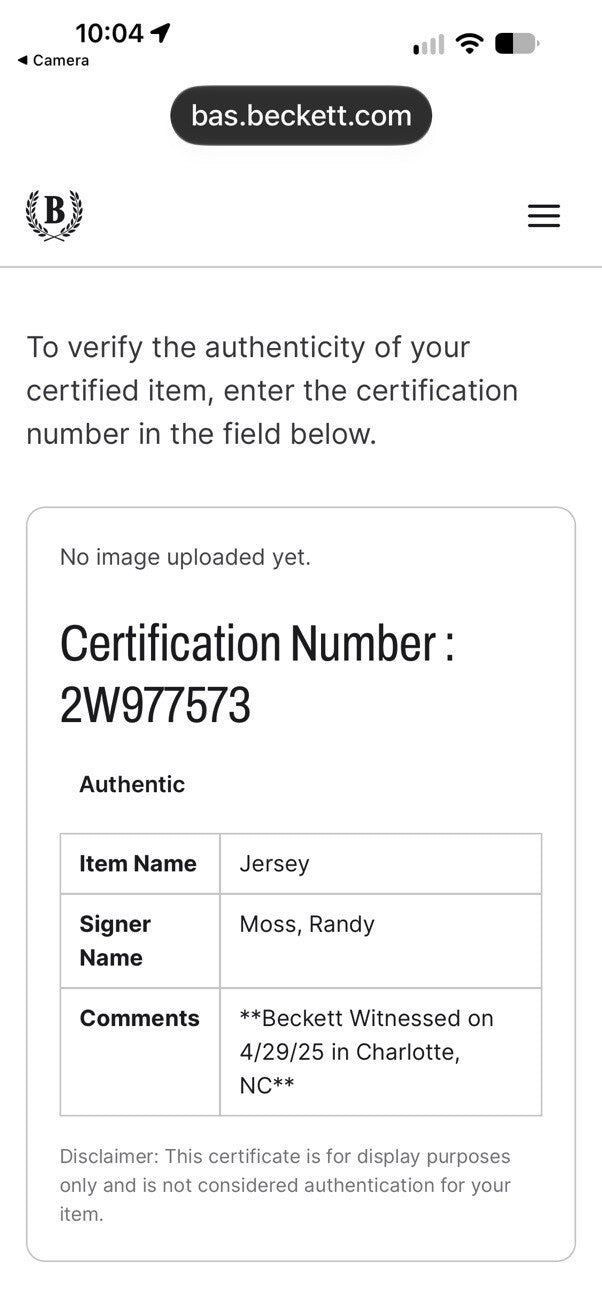 Randy Moss Signed Minnesota Vikings #84 Custom Jersey Beckett Witnessed