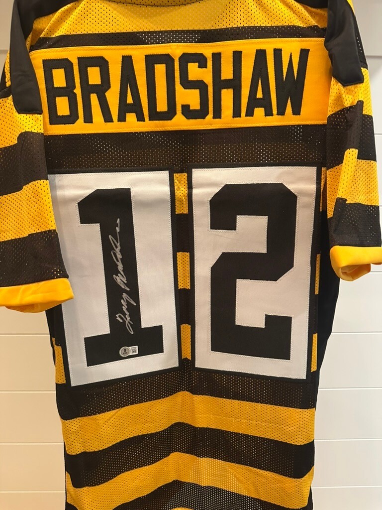 Terry Bradshaw Signed Yellow and Black Football Jersey Beckett Authenticated