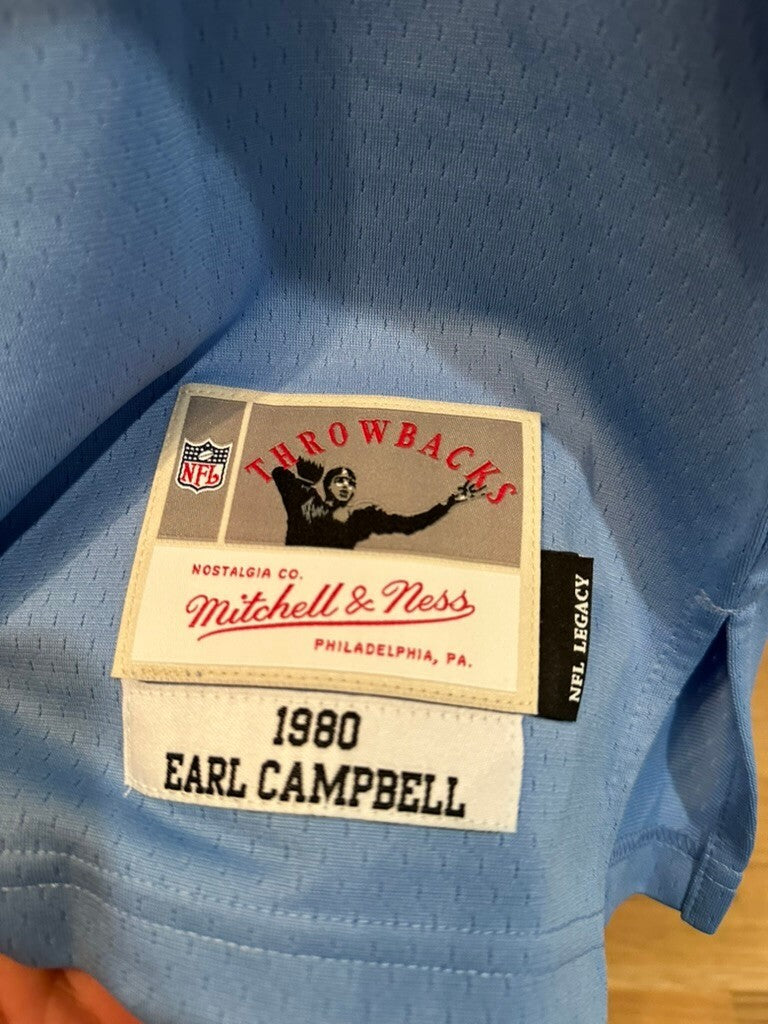 Earl Campbell Signed Oilers Mitchell & Ness Jersey HOF 91 BAS Witnessed NWT 2XL