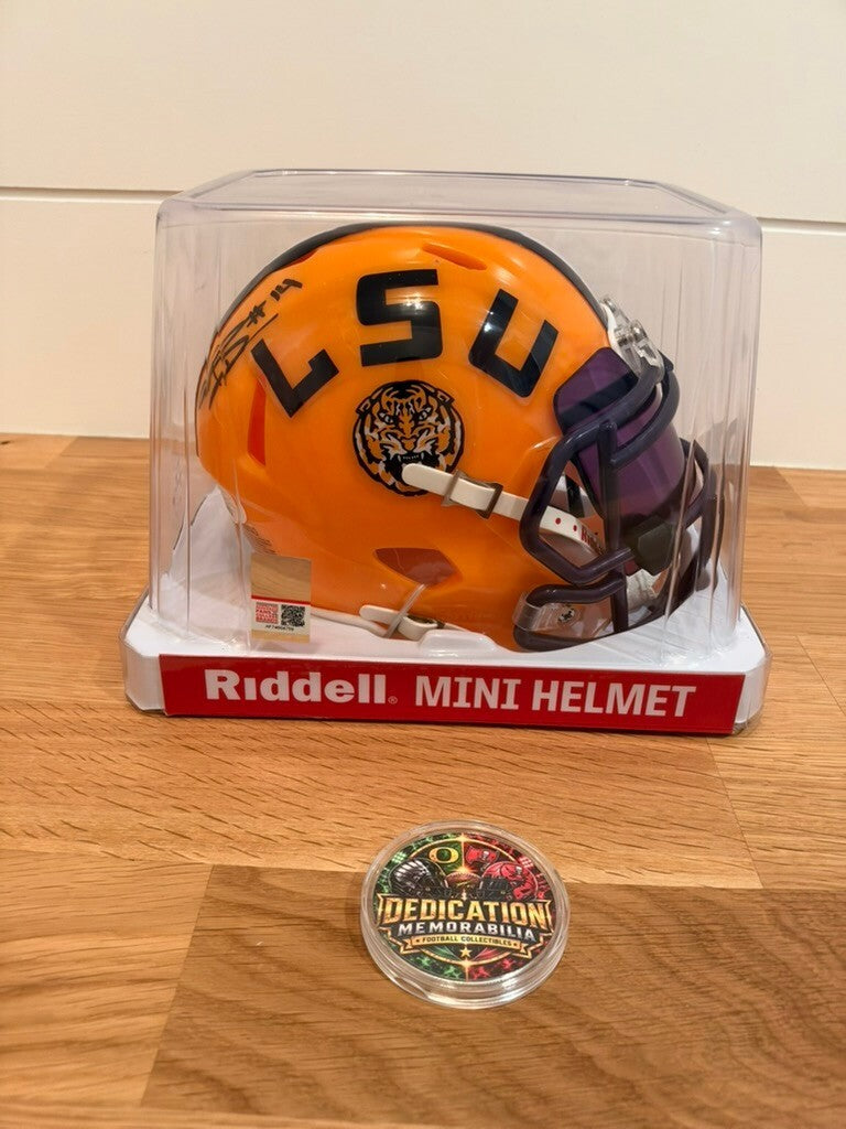 Trey'Dez Green Signed LSU Tigers Speed Mini Helmet Purple Visor JSA COA