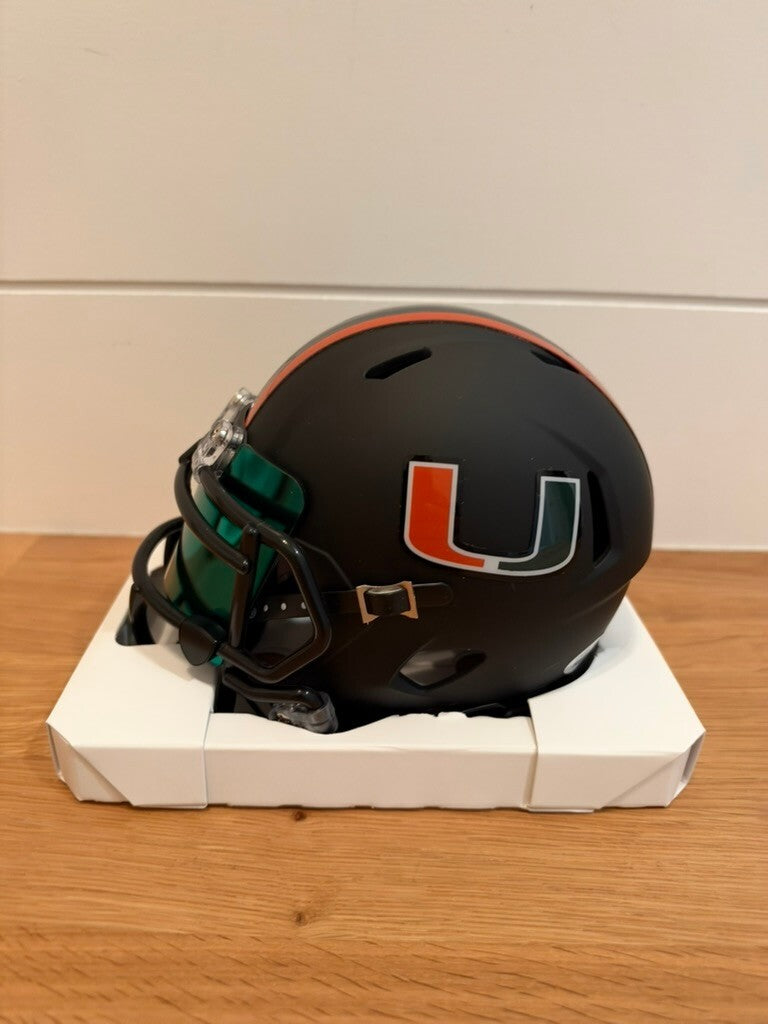 Jeremy Shockey Signed Miami Hurricanes Black Speed Mini Helmet Leaf COA Visor