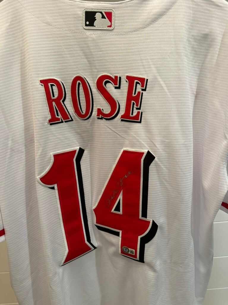 Pete Rose #14 Signed Cincinnati Reds Nike Jersey XL – Beckett BAS Authenticated