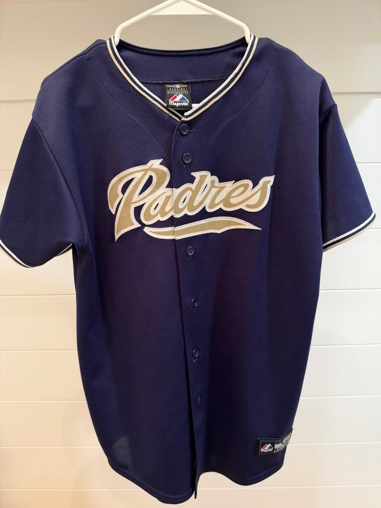 San Diego Padres Majestic Navy Blue Baseball Jersey Button Front Blank Back
