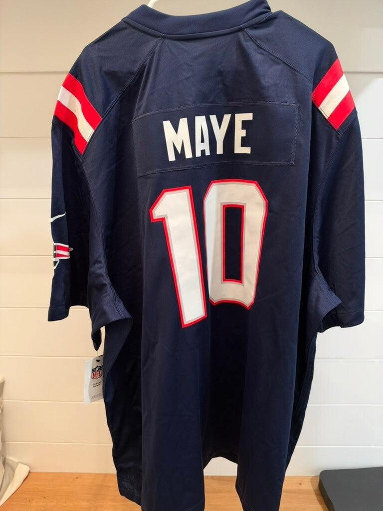 Nike Drake Maye #10 New England Patriots Navy Game Jersey Men's 4XL NWT
