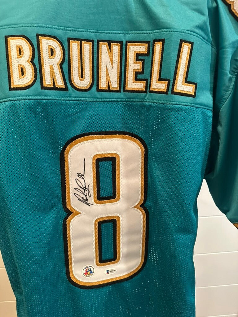 Mark Brunell Signed Jaguars #8 Teal Custom Jersey Beckett Witness BAS