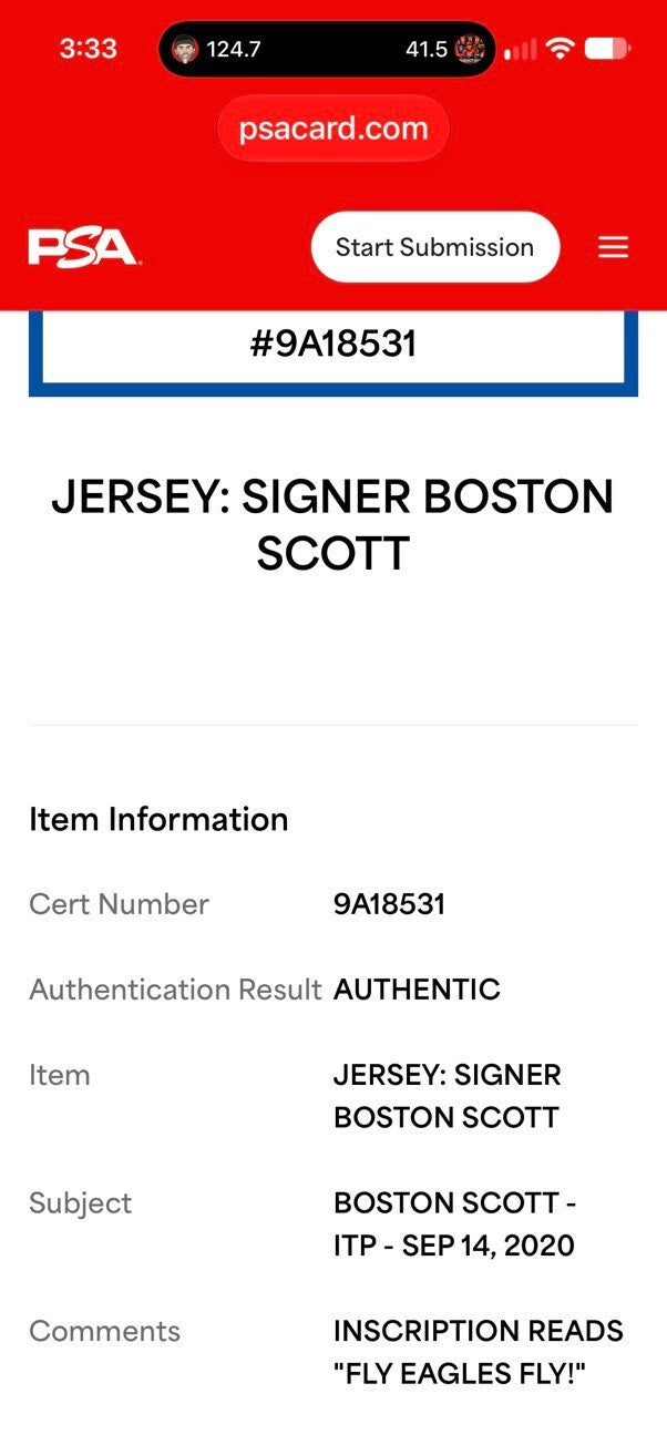 Boston Scott Signed Eagles Custom Jersey Fly Eagles Fly Inscription PSA COA