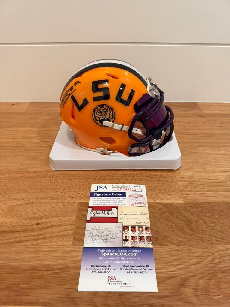 Trey'Dez Green Signed LSU Tigers Speed Mini Helmet Purple Visor JSA COA