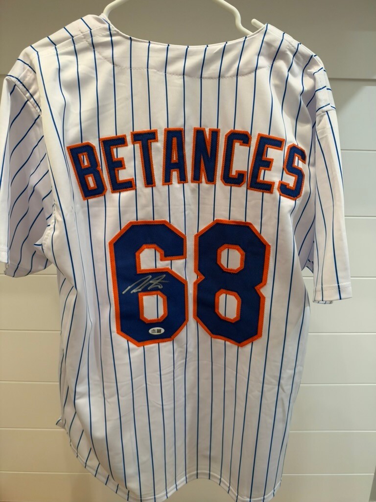 Dellin Betances Signed Mets White Pinstripe #68 Jersey Leaf Witnessed Auto