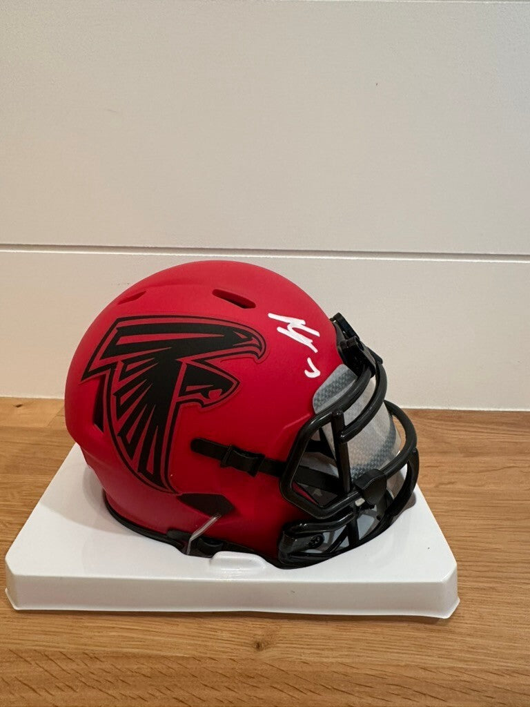 Bijan Robinson Signed Falcons Rave Mini Helmet Beckett Custom Silver Visor