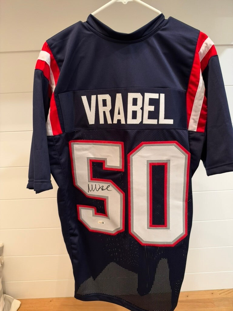 Mike Vrabel Signed New England Patriots #50 Navy Custom Jersey JSA Witnessed