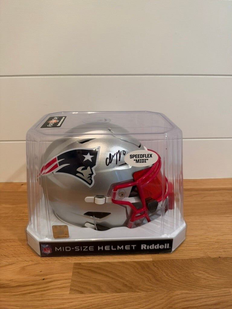 Christian Gonzalez Signed Patriots SpeedFlex MIDI Helmet Red Visor Beckett