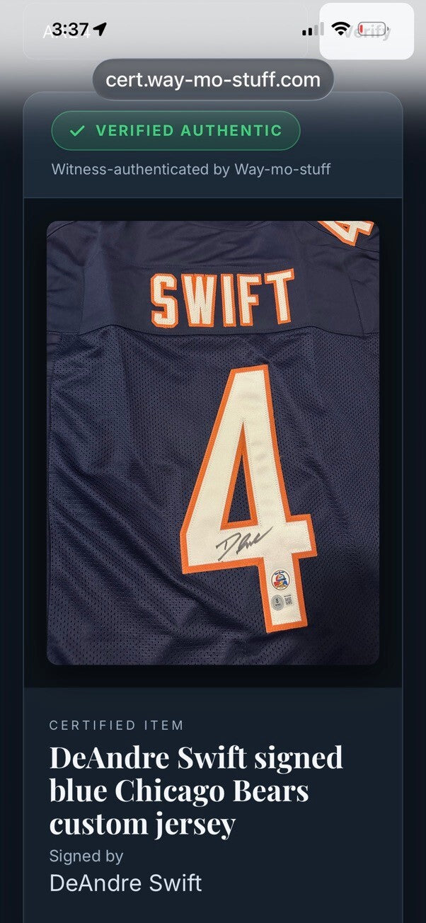 D'Andre Swift Signed Chicago Bears #4 Navy Custom Jersey Beckett BAS Witness