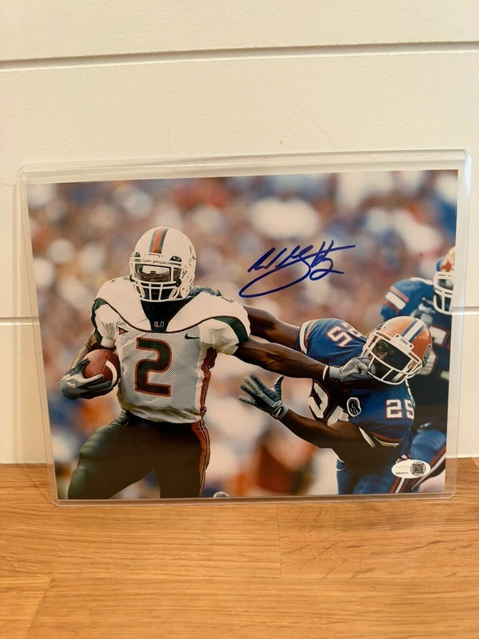 Willis McGahee Signed 8x10 Photo Miami Hurricanes Stiff Arm Autograph JSA