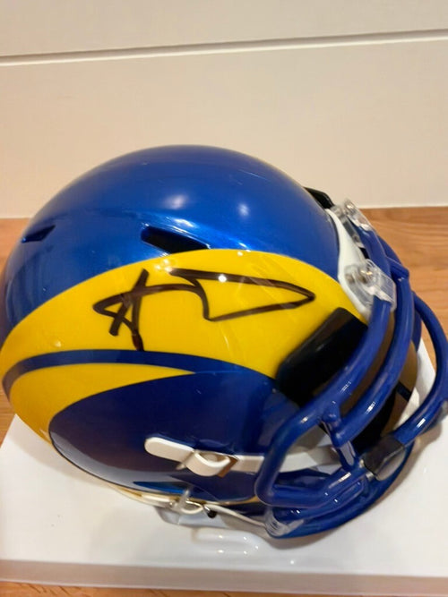 Aaron Donald Signed LA Rams Riddell Speed Mini Helmet Beckett Witness Dark Visor